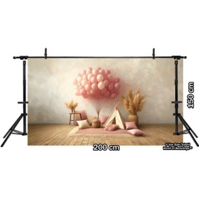 Resim Venspor Pastel Tonlarda Çadır ve Balon Arkaplan, 200x150cm, Fon, Duvar Örtüsü 