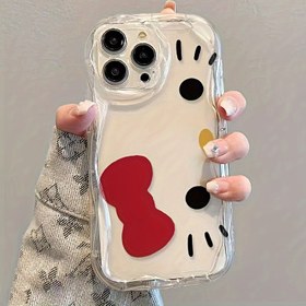 Resim Sevimli Sanrio Kırmızı Fiyonklu Kedi Desenli Hava Yastıklı Düşmeye Karşı Koruyucu Telefon Kılıfı Apple 16/15/14/13/12/7/8/7plus/8plus/XSMAX/XS/X/XR için Uygun 