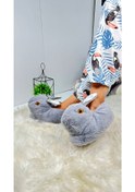 Resim Kadın Panduf Tavşan Figürlü Peluş Ev Botu Desenli Düz Taban Rahat Hafif 359 Gri 