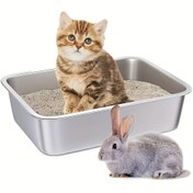 Resim 1 adet Büyük Kapasiteli, Geniş Paslanmaz Çelik Kedi Kumu Kutusu, Kalınlaştırılmış Kedi Tuvaleti, Dayanıklı ve Çizilmeye Karşı Dayanıklı, Uçan Kum ve Taşlar ile Umutsuz Olmayın, Kedinin Beslenme Alışkanlıklarına Uygun (S, M, L) 