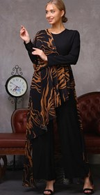 Resim Tesettür Leopar Desenli Volan Detaylı Tulum - M / Siyah 