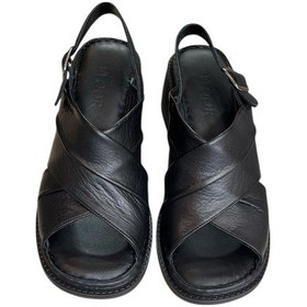 Resim Siyah Hakiki Deri Çapraz Bantlı Puf Taban Topuklu Sandalet Siyah 