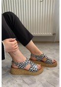 Resim Kadın Beyaz Rugan Leopar Kalın Mantar Taban Ortopedik Sandalet K-250 Leopar 