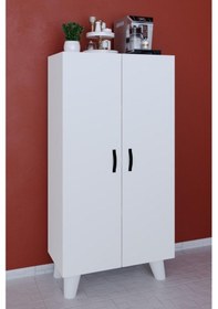 Resim 12r 4 Raflı 2 Kapaklı Çok Amaçlı Dolap Çok Amaçlı Mutfak Dolabı Kiler Dolabı Erzak Dolabı Beyaz Beyaz 