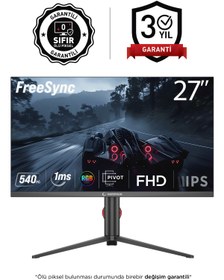 Resim Rampage Ripper RM27F540F 27'' 540Hz 1ms Fast IPS FHD Freesync RGB Pivot PC Flat Oyuncu Monitörü 
