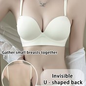 Resim Kadınlar İçin A Beden Push-Up Sütyen - 3.5cm Ultra İnce Sünger Dolgulu, Yüksek Destekli Telsiz Rahat Kesim, Gündelik Giyim için Seksi Yuvarlak Yaka Tek Renk 