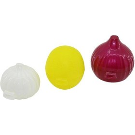 Resim 3lü Saklama Kutusu Limon Soğan Sarımsak Renkli Plastik Fileli Ambalaj 