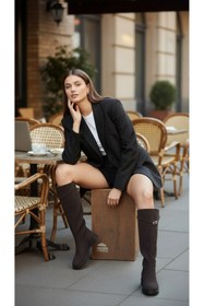 Resim Şan's Shoes Acı Kahve Süet Binici Çizmesi 