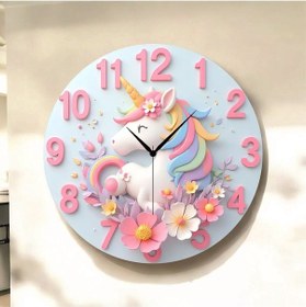 Resim Unicorn At Renkli Baskı Desenli Sayılı Hediyelik Ahşap Sessiz Tablo Duvar Saati 62 Renkli 