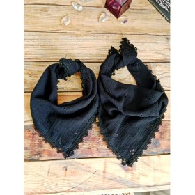Resim Siyah Nakışlı Muslin Kumaş Anne Kız Kombin - %100 Pamuk, Nefes Alan Doğal Kumaş Bandana 