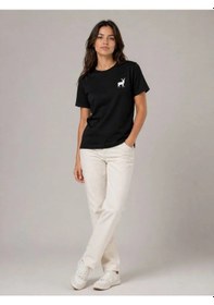 Resim Yake Store Minimal Geyik Logolu Tişört Bisiklet Yaka Kısa Kol Yazlık T-shirt - Siyah - Siyah 