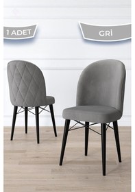 Resim Canisa Bika Serisi 1 Adet Gri Mutfak Sandalyesi Siyah Gürgen Ayaklı 1. Sınıf Babyface Kumaş Sandalye Gri Ayaklar Siyah 