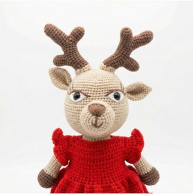 Resim Prime Sleeks El Örgüsü Amigurumi Ren Geyiği 40 cm Pamuklu Kırmızı Elbiseli Uyku Arkadaşı Oyuncak 