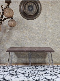 Resim Zafir Metal Krom Tel Ayaklı 100 Cm Puf Bench - Puf - Bench - Oturak - Mutfak Oturağı - Antre Oturağı Kahverengi 