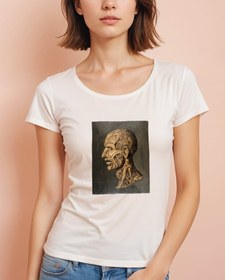 Resim Çıplak Vücutlardan Oluşan Adam Kafası Geniş Yaka Tişört 