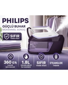 Resim Philips Lila Tonlu Ultra Kompakt Buhar Kazanlı Ütü, 6,5 Bar Basınç, 500 G Şok Buhar, 1,8 L Su Haznesi, Pratik Kullanım ve Güçlü Kırışıklık Açma Performansı Yoğun Ütü Temposunda Zamandan Tasarruf Isteyen 