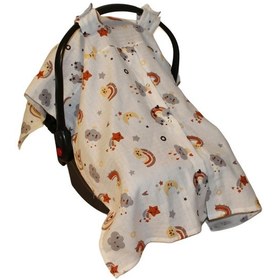 Resim Gökkuşağı ve Yıldızlar Deseni Pamuk Müslin Kumaş Puset Örtüsü Rüya Temalı Puset Örtüsü Beyaz 