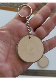 Resim 100 Adet Boyanabilir Hediyelik Anahtarlık Kütük Dilimi 3-5 Cm Boş 