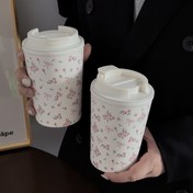 Resim 1 adet 380ml/12.8oz Çiçekli Gül Yalıtımlı Paslanmaz Çelik Seyahat Kupası, Fiyoğlu Tasarım - Sıcak & Soğuk İçecekler için Çift Duvarlı Vakumlu Kahve Kupası, Spor Salonu, Dış Aktiviteler, Araba Kullanımı ve Hediye Verme için Mükemmel, Kahve Kupası 