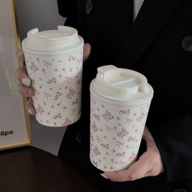 Resim 1 adet 380ml/12.8oz Çiçekli Gül Yalıtımlı Paslanmaz Çelik Seyahat Kupası, Fiyoğlu Tasarım - Sıcak & Soğuk İçecekler için Çift Duvarlı Vakumlu Kahve Kupası, Spor Salonu, Dış Aktiviteler, Araba Kullanımı ve Hediye Verme için Mükemmel, Kahve Kupası 