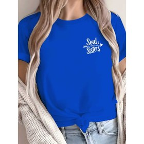 Resim Soul Sisters Kadınlar İçin Saf ve Rahat Tişört, Günlük Giyim,Rahat Üst,Geometrik Desen,Klasik Yuvarlak Yaka,Nefes Alabilen Gömlek,Yumuşak Malzeme,Kısa Kollu Üst,Temel Tişört,Günlük Gardırop,Kadın Modası 