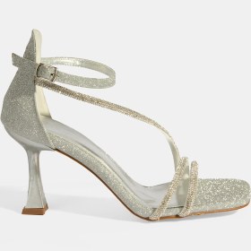 Resim Desa Kadın Gümüş Toka Detaylı Topuklu Abiye Sandalet 