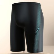 Resim YUKE Erkek Performans Yüzme Şortları - Hızlı Kuruyan, Diz Boyu, Siyah ile Teal Renkli Çizgi, Plaj, Havuz & Antrenman için Elastik Bel Bandı - Vintage Tarzı 