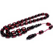 Resim Tesbih Rüyası Kırmızı Sürmeli Sıkma Kehribar Tesbih Uclu Kapsül 7x11mm 