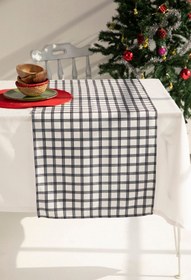 Resim AYSHome Siyah Beyaz Kareli Runner 