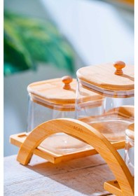 Resim Acar Malibu Bambu Standlı 3 Lü Borosilikat Cam Baharatlık Seti Ahşap 