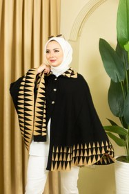 Resim 02Lady Fashion kadın üçgen desenli düğmeli yakalı triko panço 