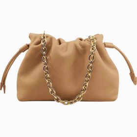 Resim Alexandra Petite Bej Deri Büzgülü Zincir Askılı Kadın Clutch Çanta - Bej 