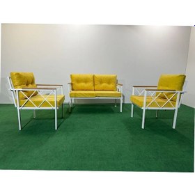 Resim 2+1+1 Beyaz Profil Balkon-bahçe-kafe- Çay Seti-koltuk Takımı-oturma Grubu-ofis Koltuğu Sarı 