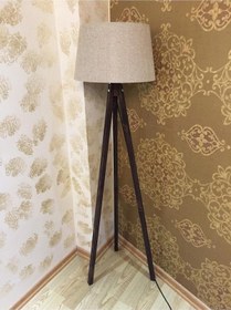 Resim Bej Başlık Kahve Ayak Lambader Konik Kumaş Başlık Ly638 