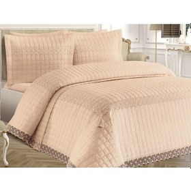 Resim Roza Çift Kişilik Kapitoneli Yatak Örtüsü Bej (541550816) Bej 