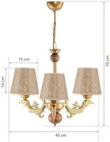 Resim ÜÇ KOLLU ESKİTME ZAMAK METAL AVİZE KAHVERENGİ RATTAN HASIR ŞAPKALI 