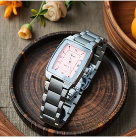 Resim Fochsia Pembe Kadranlı Klasik Ve Minimalist Kare Kuvars Takvimli Çelik Kol Saati Diğer 