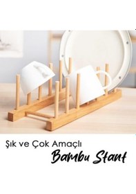 Resim Bambu Tabak Rafı, Kitaplık Ve Organizer Standı- Bambu Tencere Kapak Standı Açık Kahverengi 