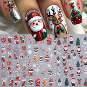 Resim 3'lü Noel Tırnak Sanatı Çıkartmaları - Işıltılı Kar Taneleri ve Ağaçlarla Şenlikli Noel Baba, Kardan Adam & Geyik Tasarımları - Tatil Manikürleri için Kolay Uygulanabilir Kendinden Yapışkanlı Etiketler 