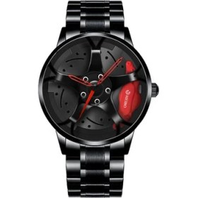 Resim Hanyang Kırmızı Üst Izle Marka Araba Saatleri Erkekler Spor Kuvars Bilek Saatleri 3D Spor Jant Tekerlek Göbeği Kol Saati Araba Kuvars Erkek Saatler (Yurt Dışından) 