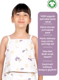 Resim Ozmoz Organik Desenli Havlu Kumaş Askılı Crop Kız Çocuk Bluz 