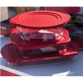 Resim Feyza Design Kırmızı Kapaklı Borcam Seti 3'lü, Dayanıklı ve Şık Mutfak Gereçleri 