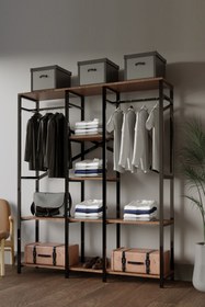 Resim Genel Markalar Alaca-masif Ceviz Desenli Metal Ayaklı Açık Giyinme Dolap Gardrop Portmanto Askılık 