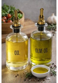 Resim Qerhome 2'li Gold Başlıklı Şeffaf Cam Yağdanlık Seti 500 Ml+500 Ml Oliva Glass Beyaz 