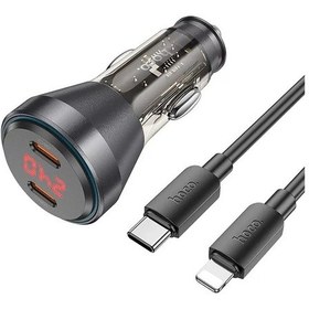 Resim Hoco Nz12c Graceful Pd60w 2 Type-c Girişli Araç Çakmaklı Hızlı Şarj Aleti + Type-c To İphone Kablo- 5775 