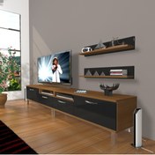 Resim Decoraktiv Eko 220r Mdf Krom Ayaklı Tv Ünitesi Tv Sehpası - Ceviz - Siyah 