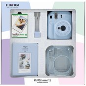 Resim Fujifilm Instax Mini 12 Fotoğraf Makinesi + 10'lu Film + Simli Pleksi Kılıf + Pvc Albüm + Kıskaçlı Standı Mavi 