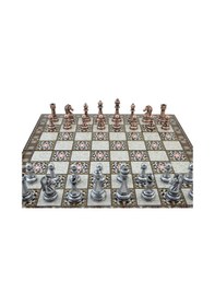 Resim Metal Klasik Satranç Takımı Antik Ve Katlanır Sedef Desenli Mdf 