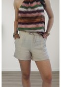 Resim Kadın Bej Yüksek Bel Keten Yazlık Şort Rahat Ve Şık Seçim Bej 
