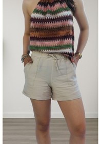 Resim Kadın Bej Yüksek Bel Keten Yazlık Şort Rahat Ve Şık Seçim Bej 